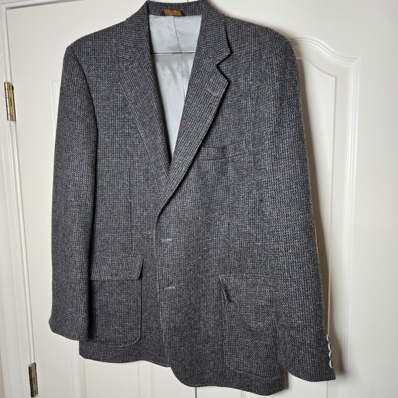 Haggar "Imperial" Gray Tweed Men Blazer Wool 42 Sport Coat Jacket Elbow Patches - Picture 1 of 16